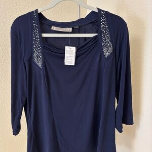 Simonton Says Navy Embellished 3/4 Sleeve Top Size M